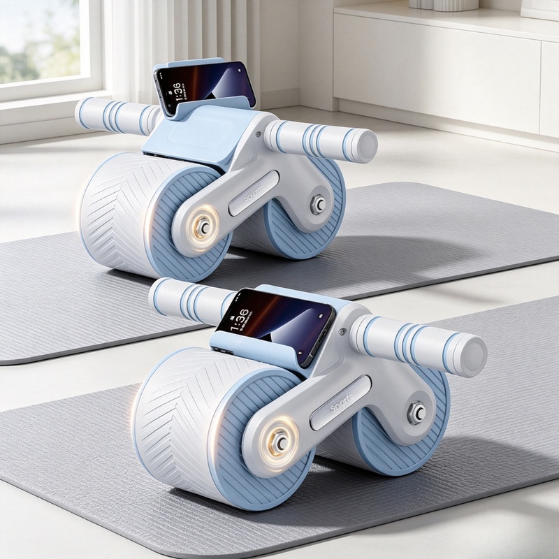 Ab Roller Wheel With Elbow Support - Auto-Rebound Double-Wheel Ab Roller with Phone
